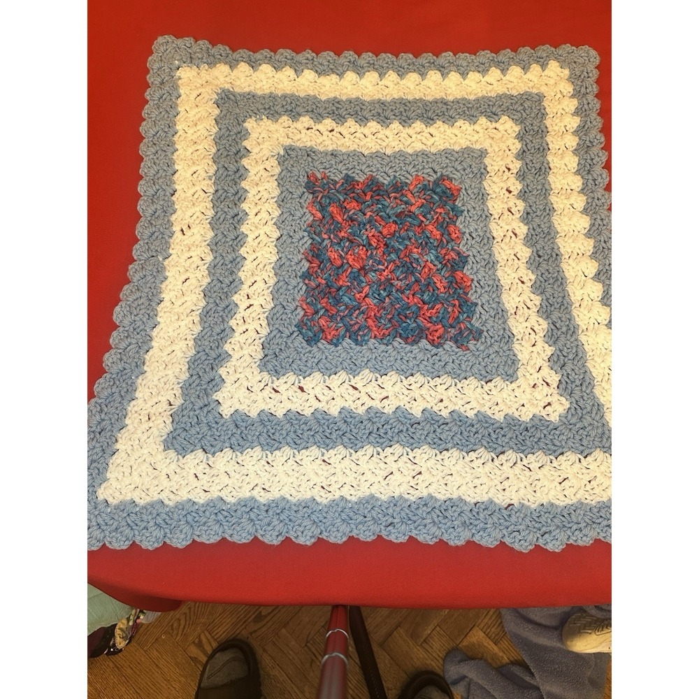Crocheted Lap Blanket Blue And White